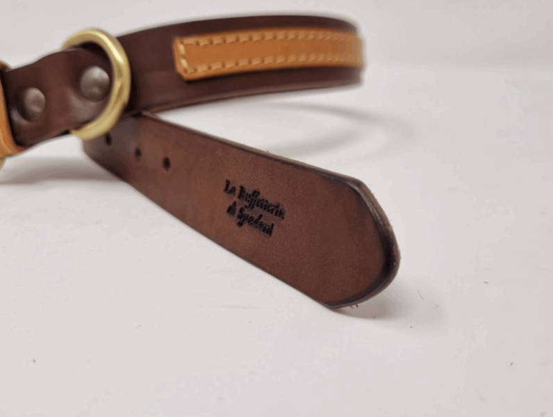 431 Collare in cuoio color marrone e cognac cm. 2,5x62 - immagine 2